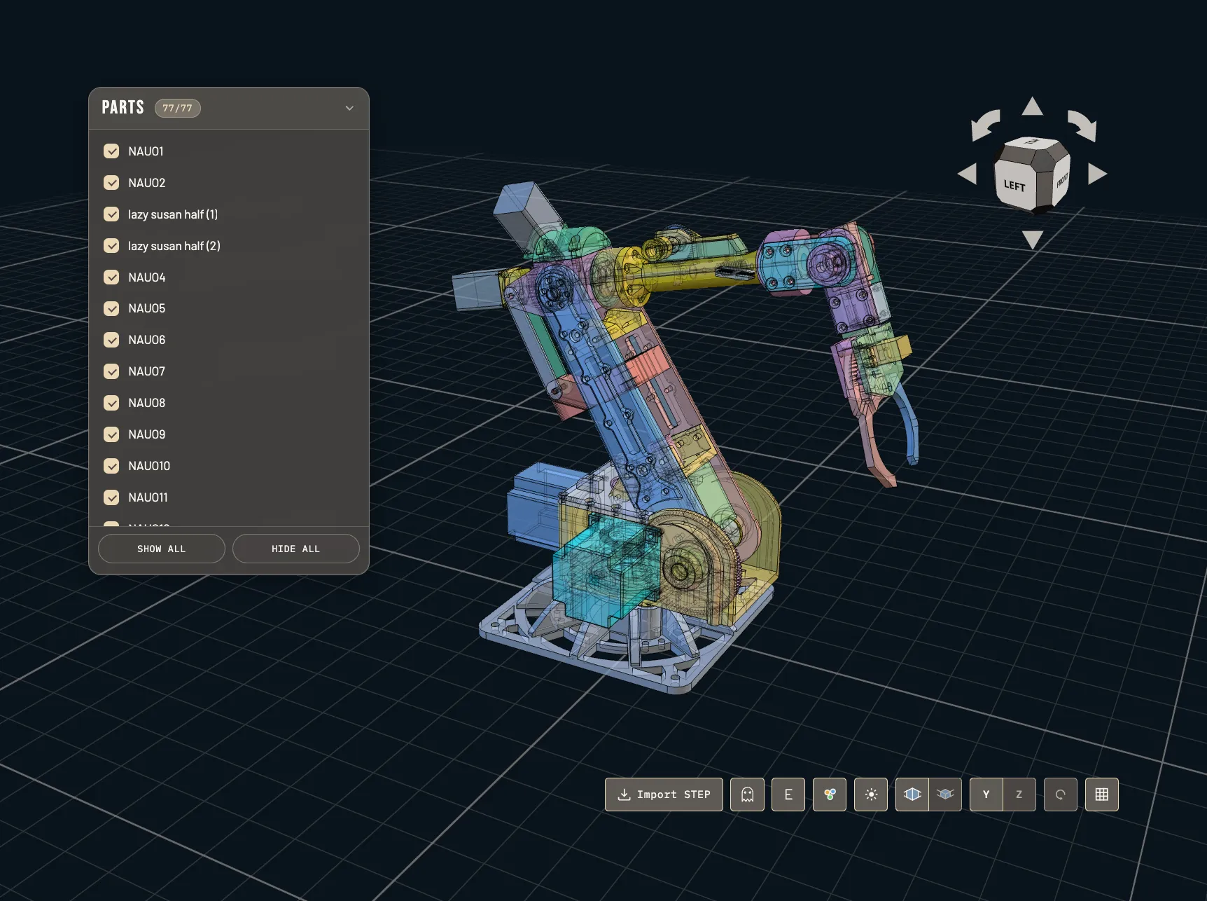 Screenshot von Phantom Viewer mit halbtransparenter CAD-Baugruppe